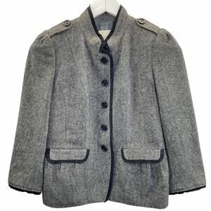 Loft Military Style Button Front Blazer Wool Blend Gray Academia Career Office